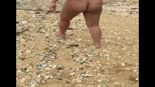 Shy Big Tit Asian Nude on Beach